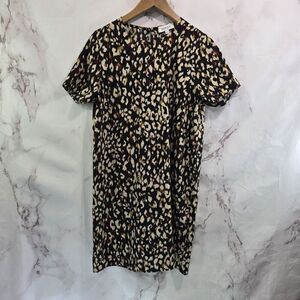 Gilli Dress Womens Medium Black Brown Red Leopard Print Shift Mini Short Camo